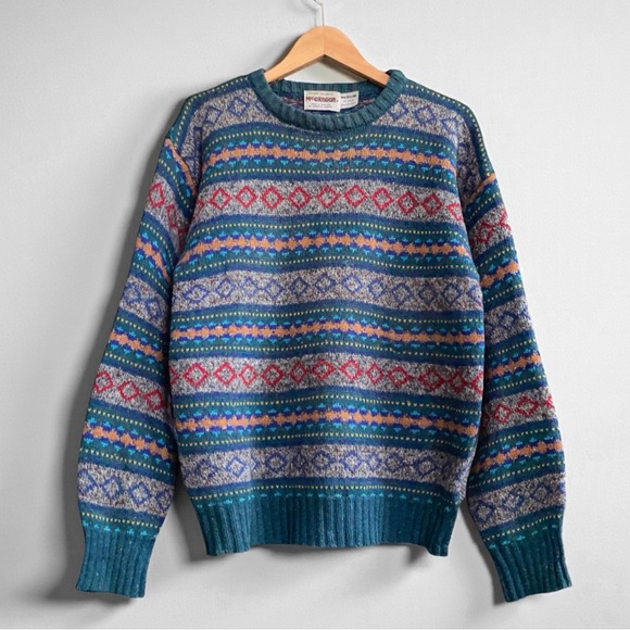 80s Fair Isle Wool Grandpacore Sweater Heritage Apres Ski Grunge Cabincore M - Picture 9 of 12